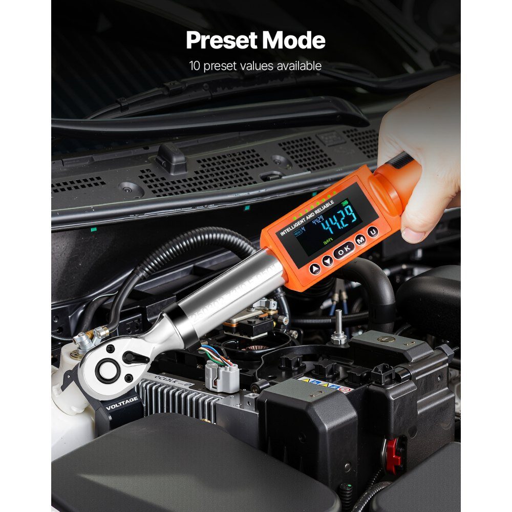 3/8" Drive (6.7-135Nm) Digital Torque Wrench Set, 72 Teeth, ±2% Precise Electronic Torque Wrench with Preset Value and LED Notification for Car Repair