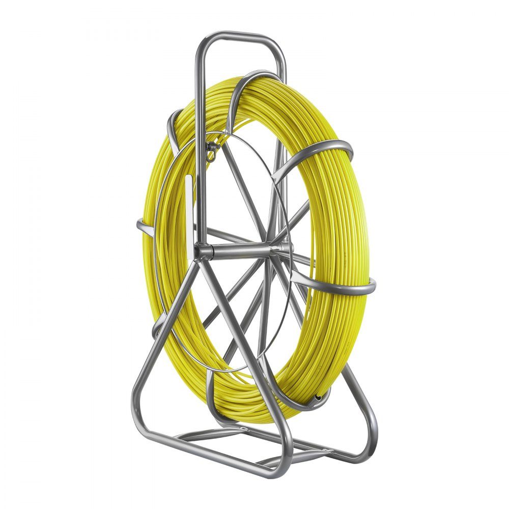 Fiberglass cable wheel 152 m Ø6.3 mm fiberglass rod, fish tape with stand, cable pulling aid with markings, cable threader, cable puller for walls & electrical installation pipes, non-conductive