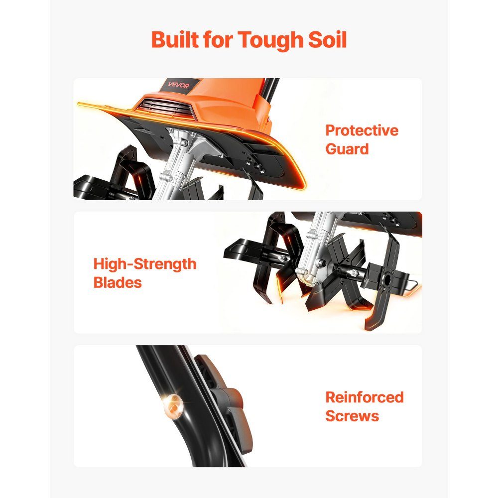 Electric motor hoe 36 cm working width, 22 cm working depth, 1200 W motor hoe, soil shredder, cultivator with steel tines & folding handle, garden tiller for lawn, yard and garden maintenance