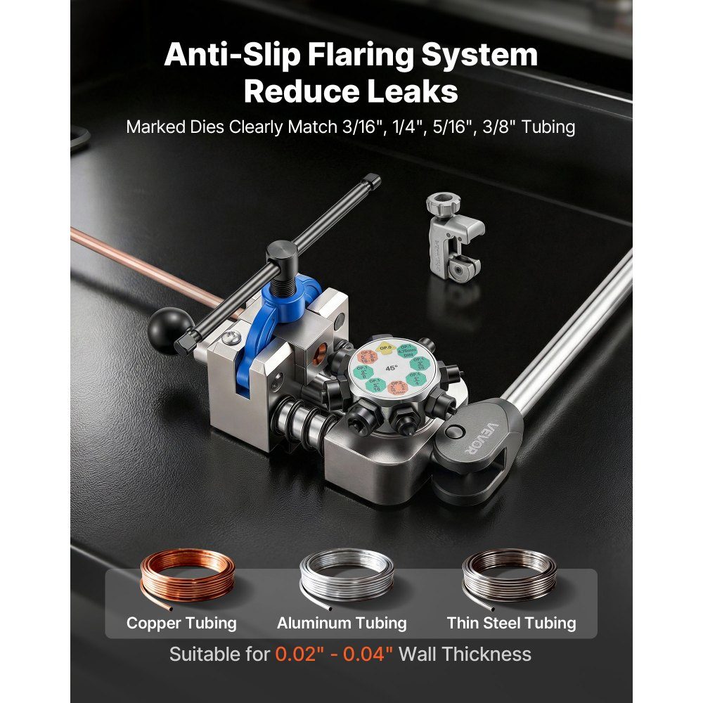 9-delige remleiding affakkelgereedschapset, 45° affakkelgereedschap voor bel- en dubbel affakkelen, pijpexpander met 4 sets matrijzen voor 4,76-9,52 mm OD, remleidingreparatieset voor voertuigen