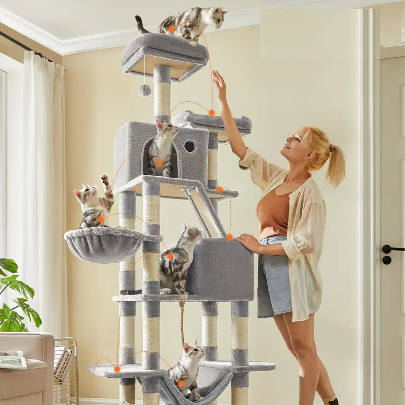 XXL-Kratzbaum 206 cm – der perfekte Spiel- und Rückzugsort für Ihre Katzen. Beige