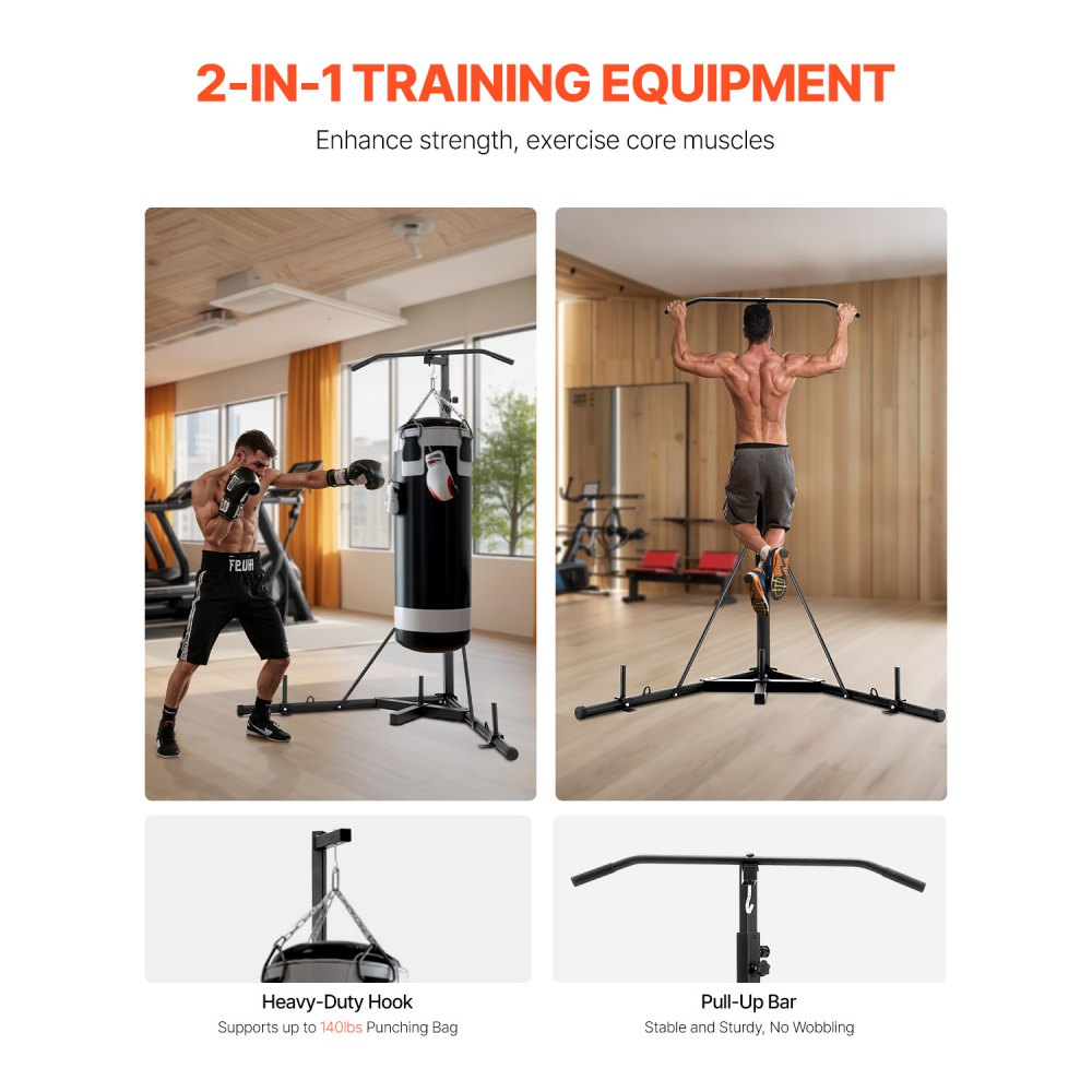 2-in-1 bokszakstandaard trainingsapparaat zandzakframe van staal, in hoogte verstelbare bokszakhouder met optrekstang (draagvermogen 65 kg), vrijstaande fitnessapparatuur voor in de sportschool zwart 2-in-1 bokszakstandaard trainingsapparaat zandzakframe van staal, in hoogte verstelbare bokszakhouder met optrekstang (draagvermogen 65 kg), vrijstaande fitnessapparatuur voor in de sportschool zwart
