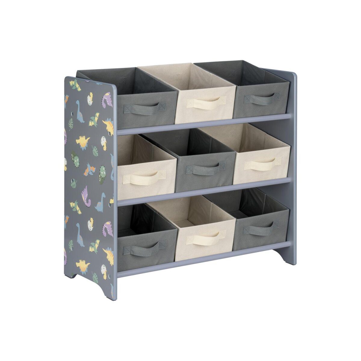 LIVARNO home Children's Storage Rack with 9 Removable Textile Boxes (Dinosaur/Grey)