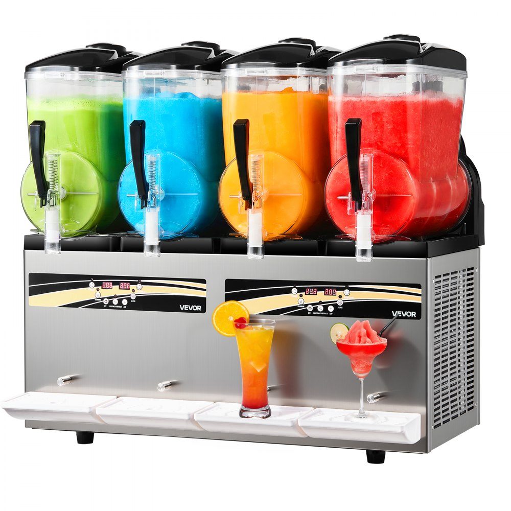 Slush Machine 4 x 12L, Slush Ice Cream Machine 1650W (No Ice Required), Electric Margarita Machine with Self-Cleaning Function, Suitable for Frozen Margaritas, Frappes, Milkshakes, Shakes