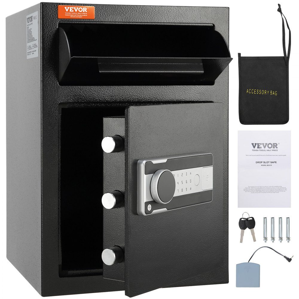 2,5L Pfandtresor, Pfandtresor mit Einwurfschlitz, elektronischem Codeschloss und 2 Notschlüsseln, 355 x 355 x 515 mm, Business-Einwurftresor für Bargeld, Zuhause, Hotel, Büro usw