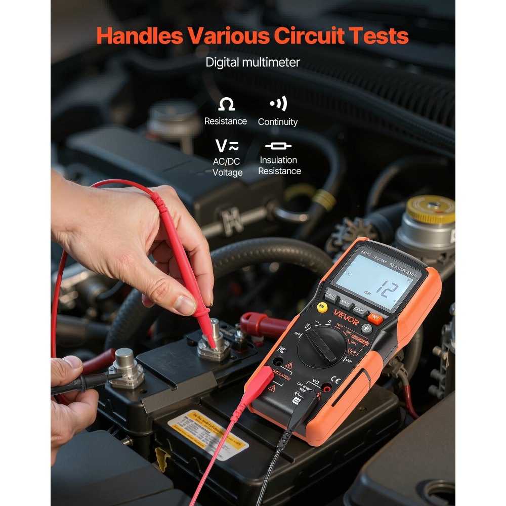 Digital Multimeter, 4000 Count TRMS Voltmeter Ohmmeter, 1000V AC/DC Voltage Tester with switchable auto/manual range for voltage, resistance and continuity measurement