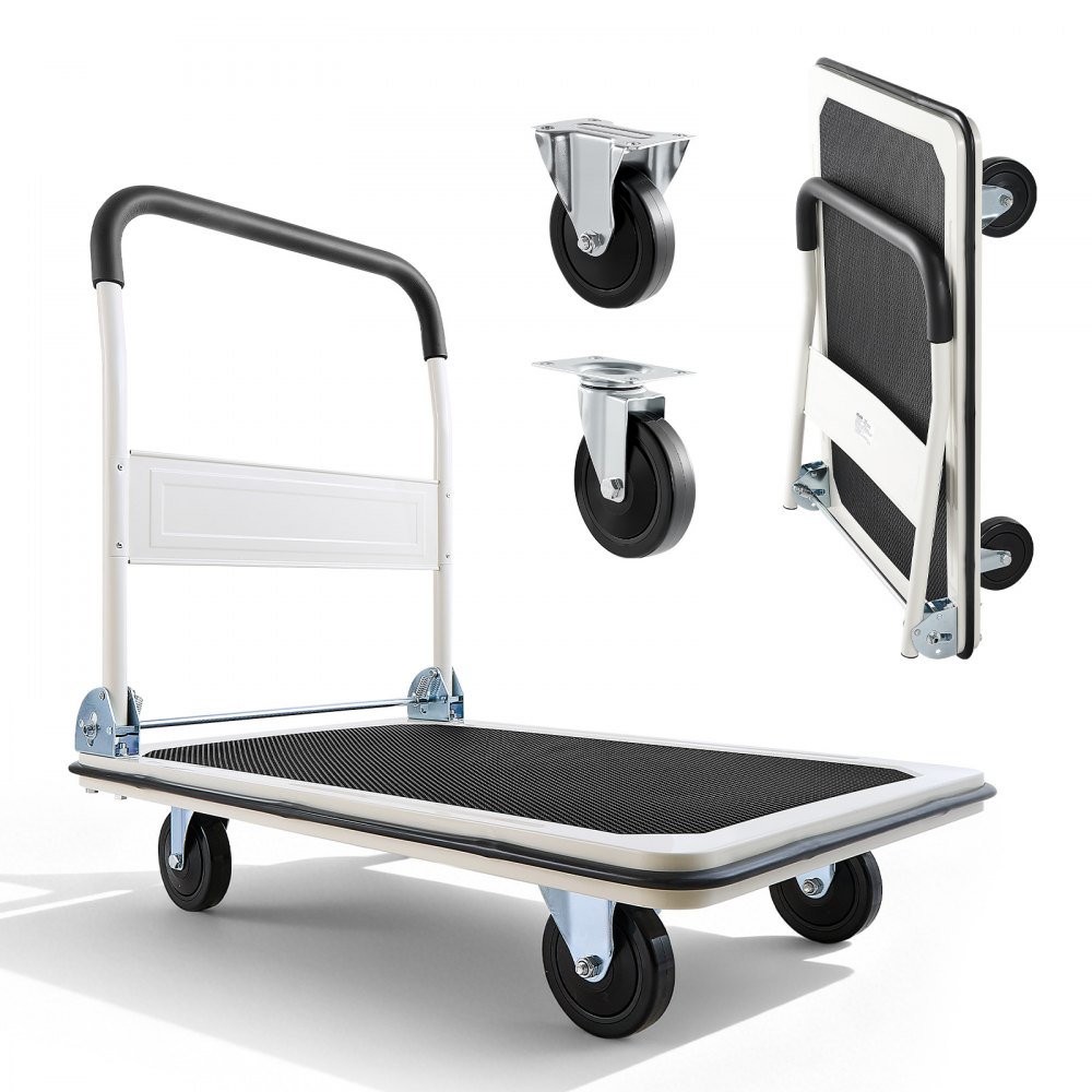 Foldable platform trolley 300 kg, transport trolley with swivel castor, hand trolley loading area with anti-slip coating, transport aid for easy storage, 900x610x870 mm trolley Foldable platform trolley 300 kg, transport trolley with swivel castor, hand trolley loading area with anti-slip coating, transport aid for easy storage, 900x610x870 mm trolley