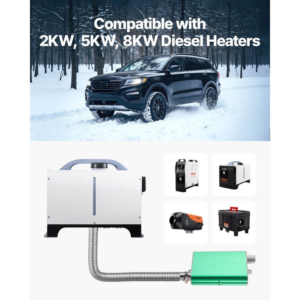 Diesel Heater Silencer Exhaust Silencer Set with 2 Clamps and Screws Aluminum Alloy Auxiliary Heater Noise Reducer for 2KW/5KW/8KW Auxiliary Heater