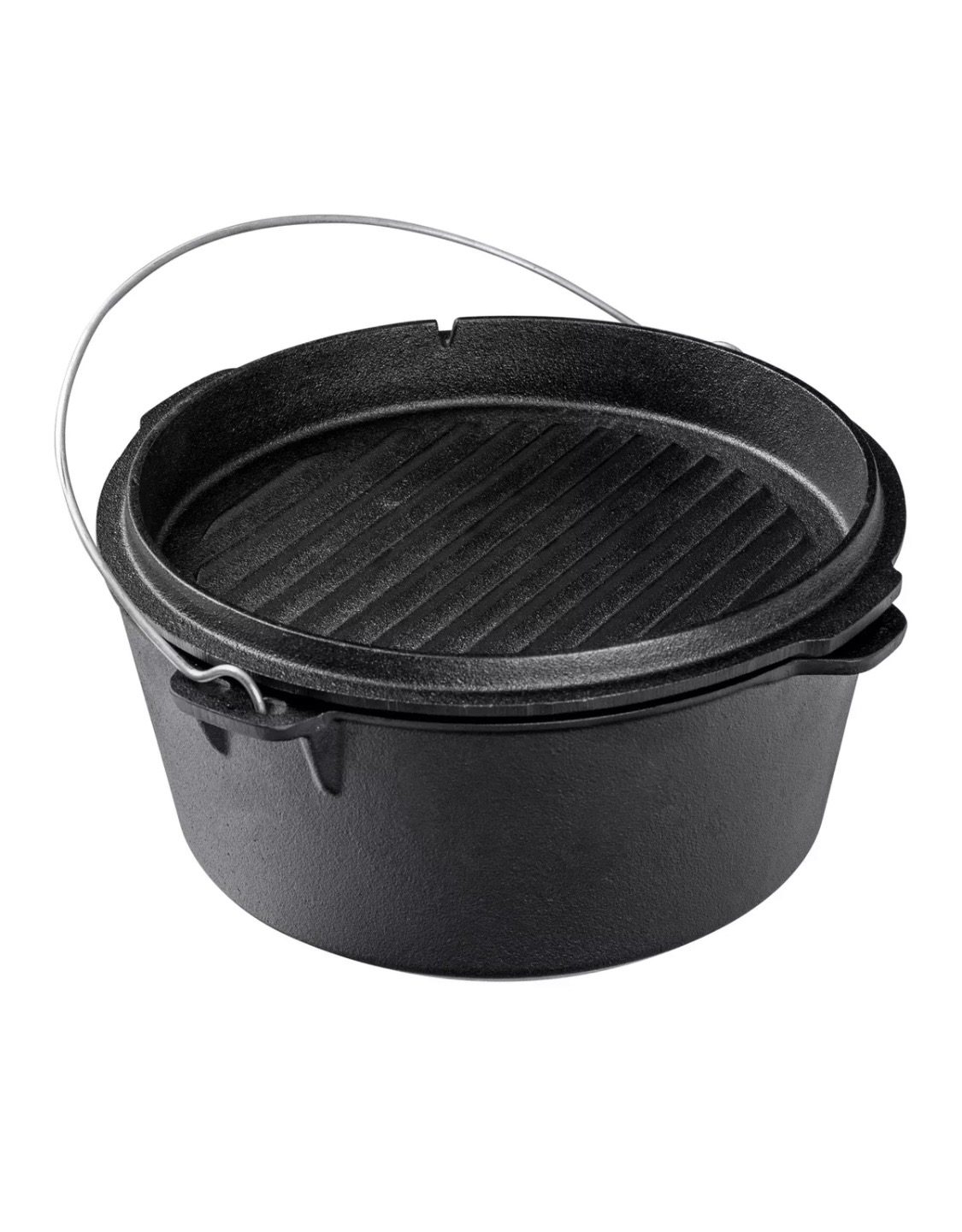 *ANGEBOT* BBQ Dutch Oven Füße ca. 9,5 Liter schwarzes Gusseisen – Deckel – Griff – Topf