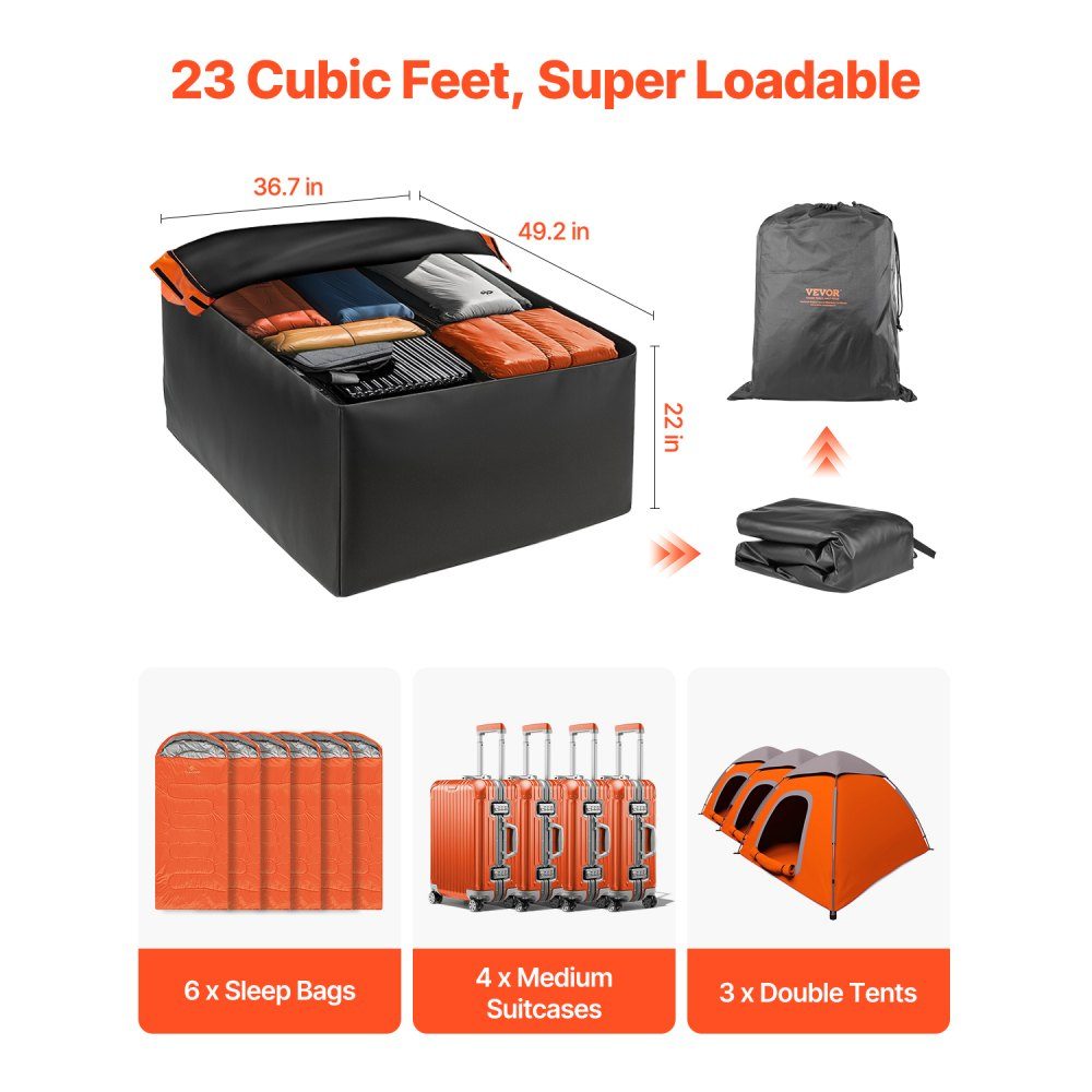 Sac de toit de voiture, sac de toit de 23 pieds cubes, coffre de toit étanche et durable en PVC 840D pour véhicules avec/sans porte-bagages (avec serrure et tapis antidérapant)