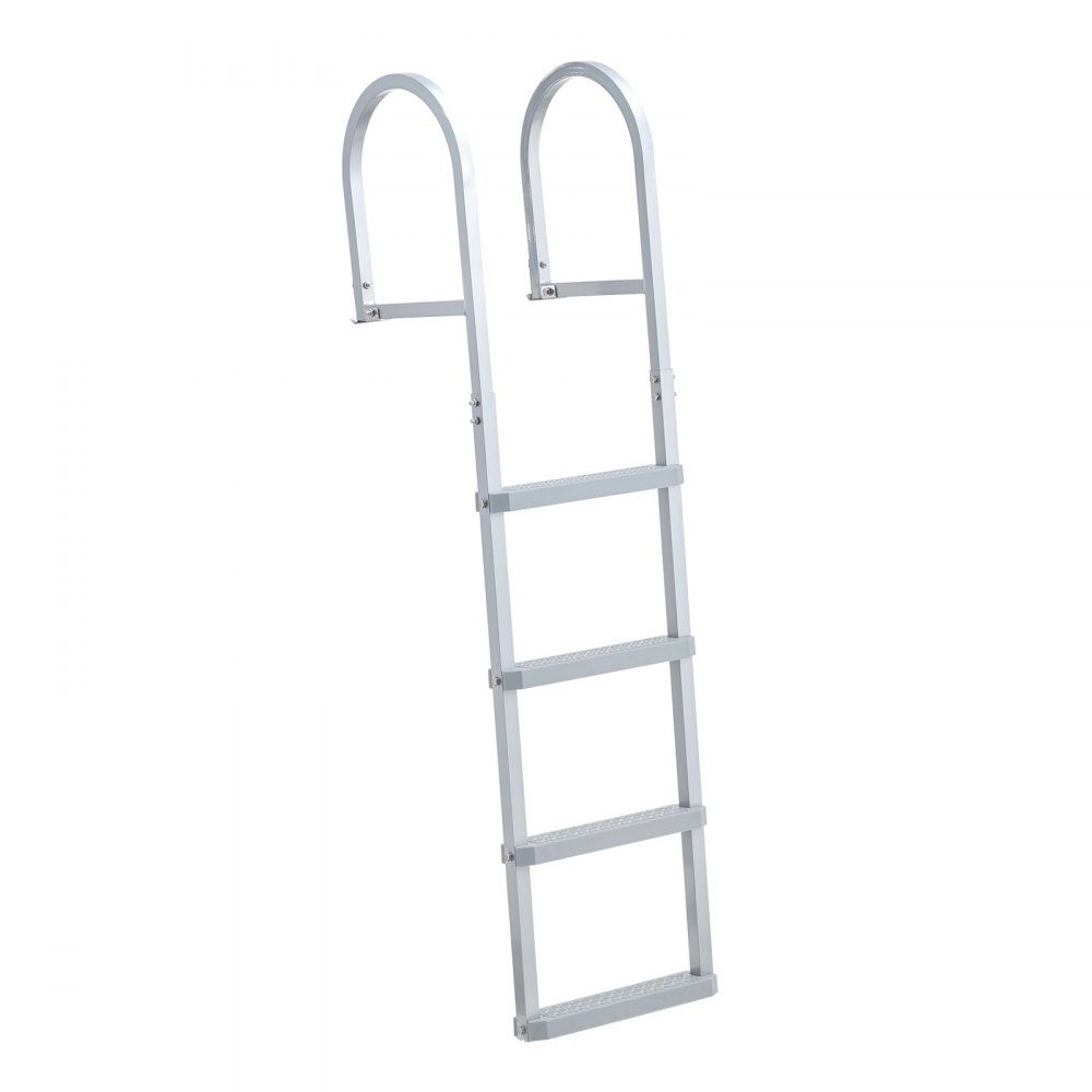 Dock Ladder Detachable, Boat Ladder with 4 Non-Slip Steps, Wide Pedals and Handrail, Pool Ladder with 500lb Load Capacity Made of Aluminum Alloy, Entry Ladder for Docks, Pools, Lakes, Boats, Silver