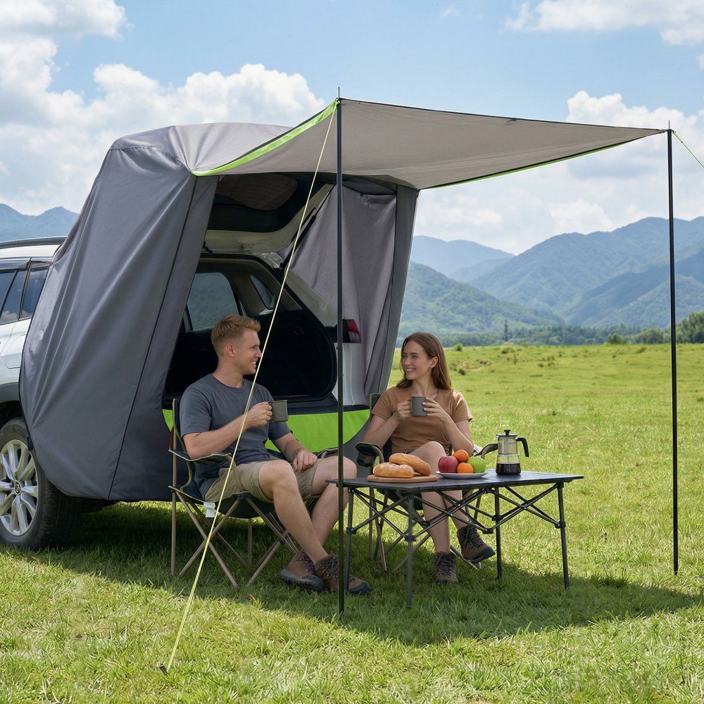 Heckklappenzelt, Autozelt (1,5 x 1,5 m Hauptzelt), wasserdicht (PU2000 mm), Campingzelt mit Markise und Tragetasche, SUV-Heckzelt für Camping, Wandern, Outdoor-Aktivitäten, tragbar