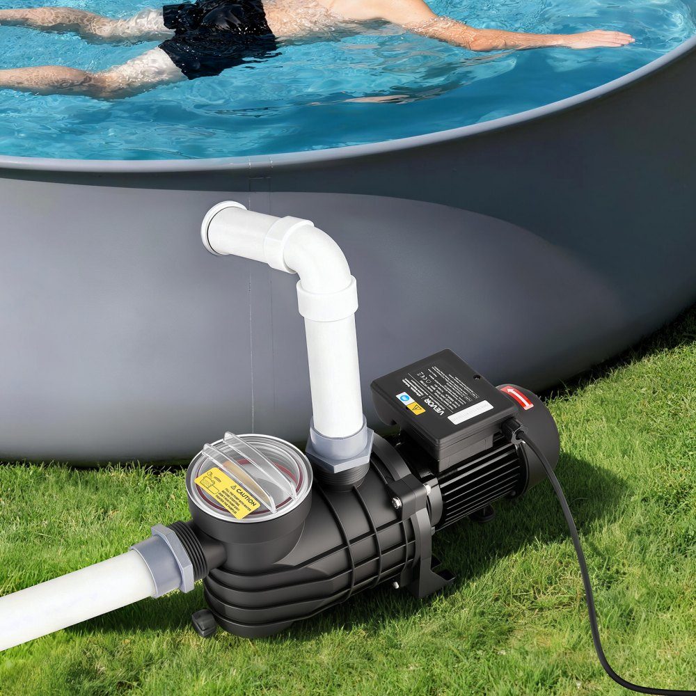 Schwimmbadpumpe 180 W, Filterpumpe 10.800 L/H max. Förderleistung, einstufige Poolpumpe, 2850 U/min, 8 m max. Förderhöhe, mit Filterkorb & Deckel, für Aufstellbecken, Pools & Spas