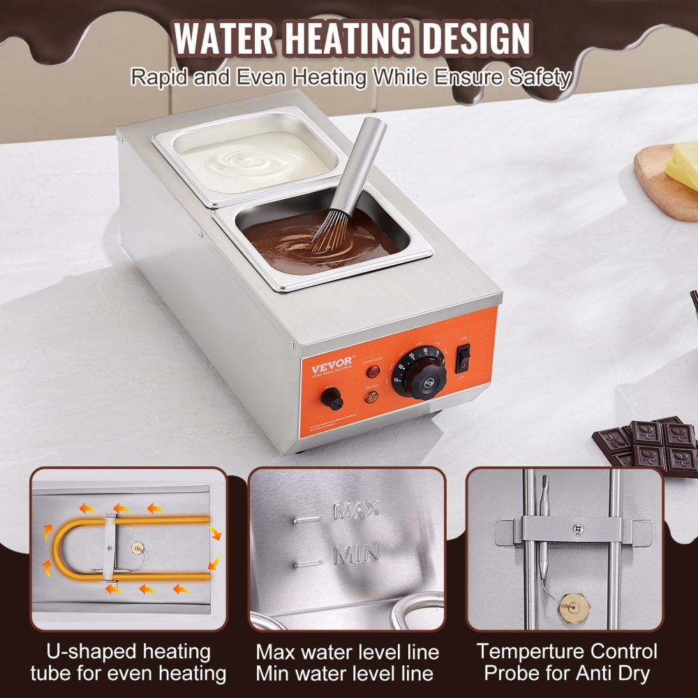 Chocolade smeltkroes, commerciële elektrische chocoladesmelter, 800W roestvrijstalen smeltkroes, 2 x 3,5L container, chocoladesmeltmachine, smeltkroes