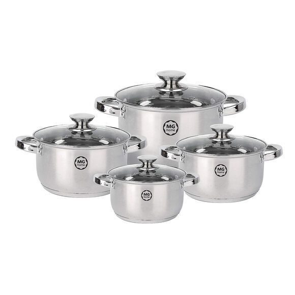 Premium set of 4 Verso stainless steel pots, 8 pieces, with lids