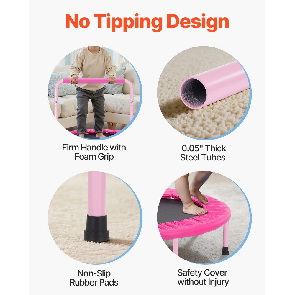Trampolina dla dzieci, trampolina zewnętrzna, składana trampolina 36 cali z uchwytem, ​​trampolina do odbijania, trampolina ogrodowa dla małych dzieci, prezent urodzinowy dla dzieci w wieku 3 lat i starszych, nośność 100 kg, różowy