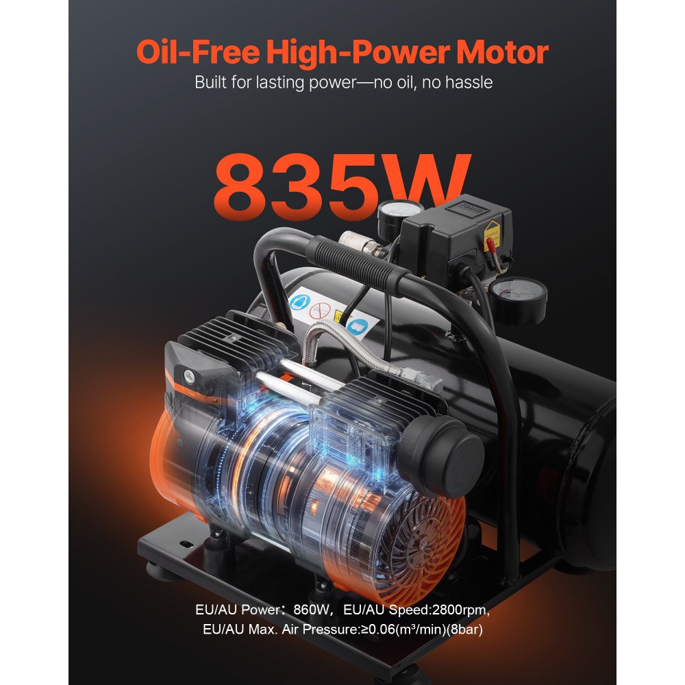 Luchtcompressor, stalen tank van 2 gallon, 1 pk, 2,5 CFM, 8 bar, olievrije luchtcompressor en maximale druk van 120 PSI, 81 dB, ultrastille draagbare compressor voor autoreparatie, bandenspanning, spuiten Luchtcompressor, stalen tank van 2 gallon, 1 pk, 2,5 CFM, 8 bar, olievrije luchtcompressor en maximale druk van 120 PSI, 81 dB, ultrastille draagbare compressor voor autoreparatie, bandenspanning, spuiten