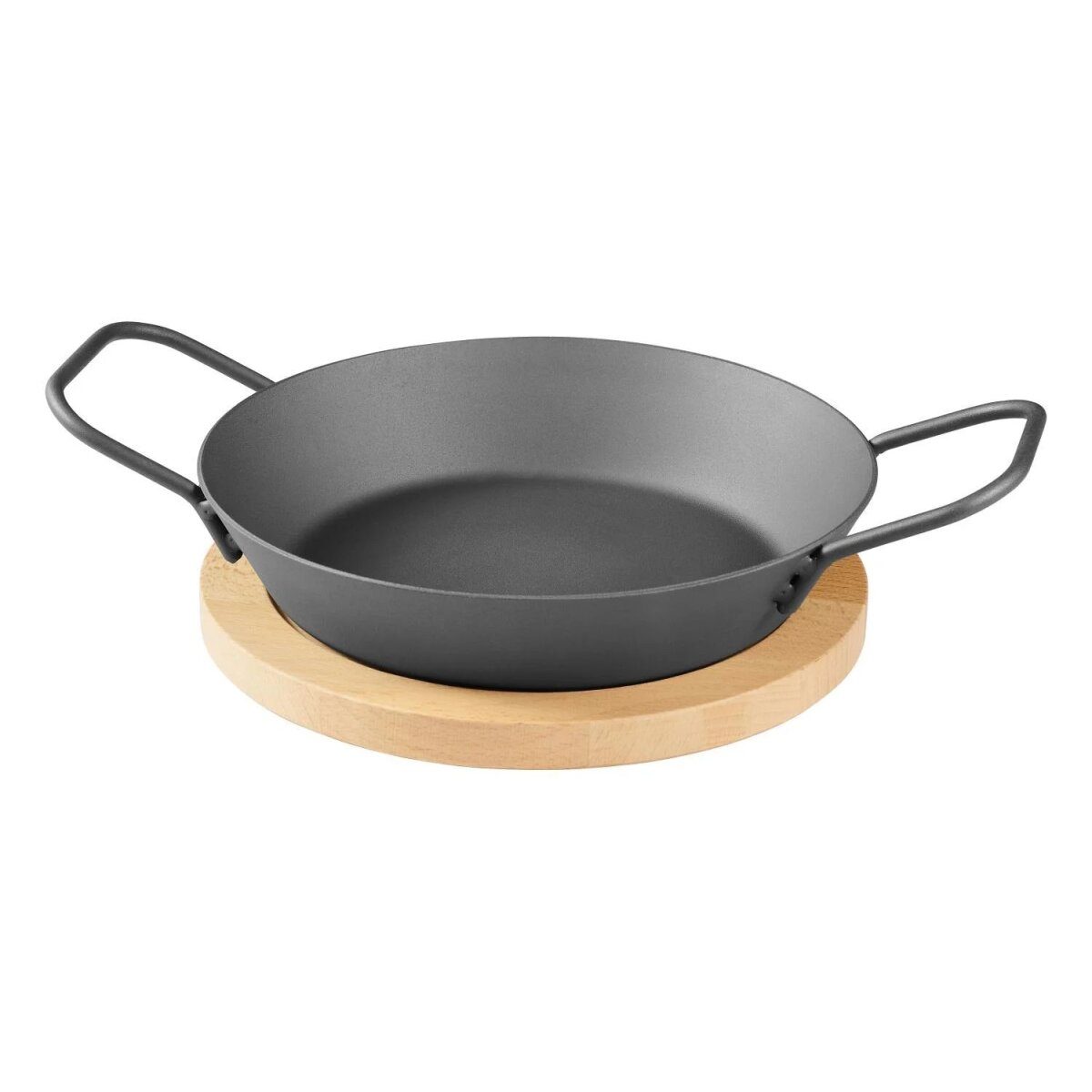 GRILLMEISTER Ø 32 Eisen-Grillpfanne / Ø 28,5 Eisen-Grillpfanne mit gelochtem Boden / Ø 20 Eisen-Grillpfanne mit Servierbrett (Eisenpfanne 20 cm)