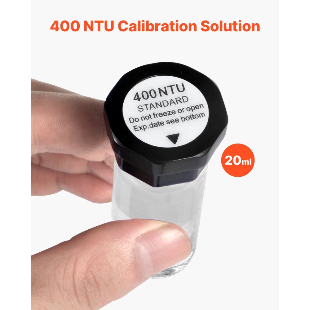 Trübungskalibrierungslösung Kit 20/100/400/800 NTU je 20 ml, 4 Stück Standard-Nachfülllösung für Trübungslösung für TN1000-Trübungsmessgerät, stoßfester Schutzeinsatz, versiegeltes Flaschendesign