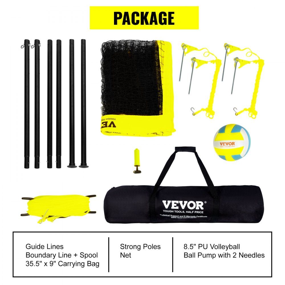Volleyball Net Height Adjustable Volleyball Net Set, Portable Beach Volleyball Net, Outdoor Volleyball Net, Foldable Volleyball Net with Volleyball and Carry Bag, for Garden, Beach, Lawn, etc