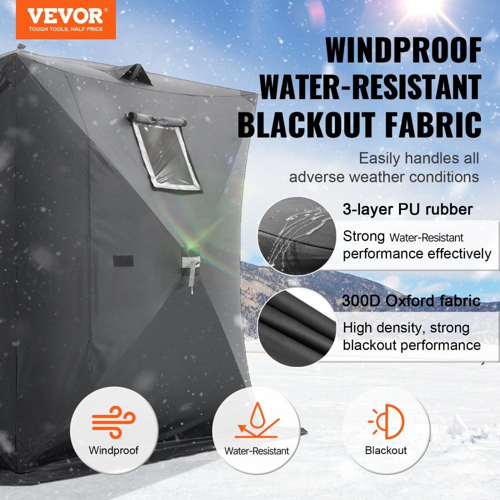Tente de pêche sur glace portable, tente de pêche sur glace pour 3-4 personnes, tente de pêche, parapluie de pêche, cabane de glace thermique pour la pêche d'hiver, tente avec ancres, cordes, sac de transport, 2,3 x 2,3 x 2 m, noir