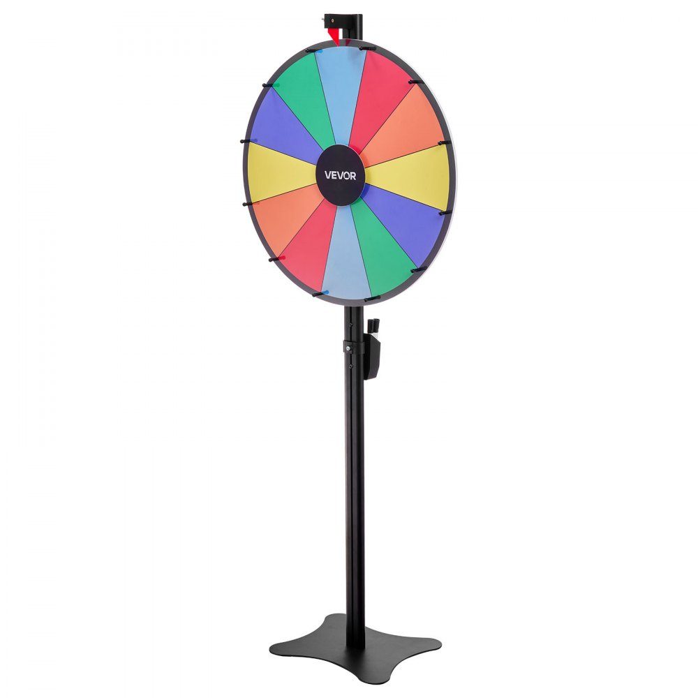 Glücksrad, 24-Zoll-Glücksrad zum Drehen, 12 Slots, Spinnrad mit Ständer, abwischbarer Oberfläche und 2 Markierungen, höhenverstellbarer Roulette-Spinner, Glücksspiel für Partys, Kneipen, Messen und Karneval
