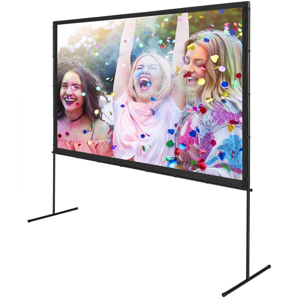 Projection Projector Screen with Stand, 100" HD 4K Outdoor Indoor Projector Screen, Quick Fold Portable Movie Screen 16:9 for Home Theater, Camping and Casual Events, Black