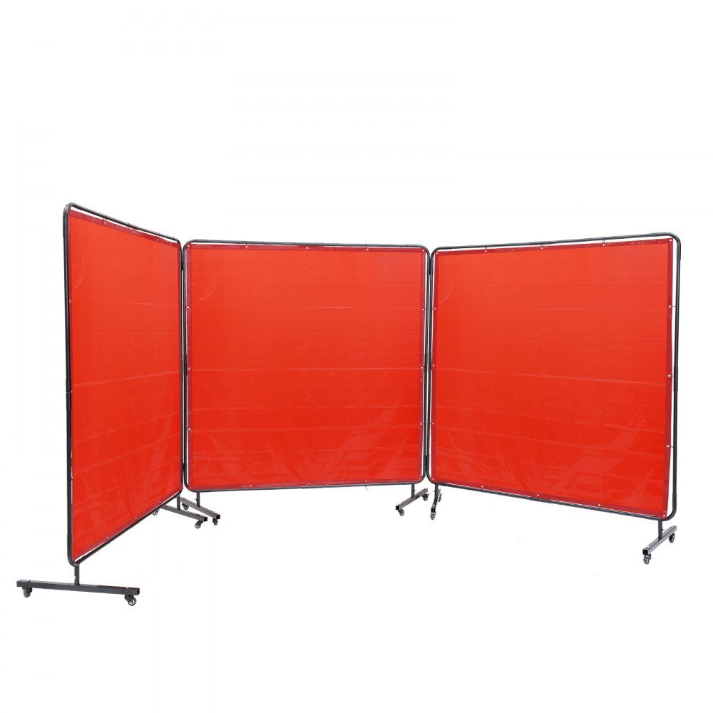 3-delig lasgordijn 1,8 x 1,8 m lasbeschermingsgordijn van vlamvertragend vinyl lasbeschermingswand met 12 zwenkwielen en een 6-traps UV-werende lasdeken lasbescherming rood