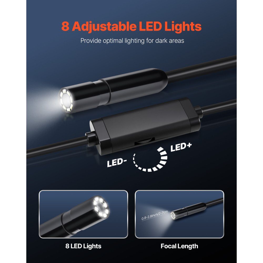 Endoskopkamera mit 15 m Kabel, 1920P HD-Inspektionskamera für Android und iOS, industrielle Kanalisationskamera mit Licht – 8 LEDs, 2-fach Zoom, IP67-Schlangenkamera für Auto, Sanitär