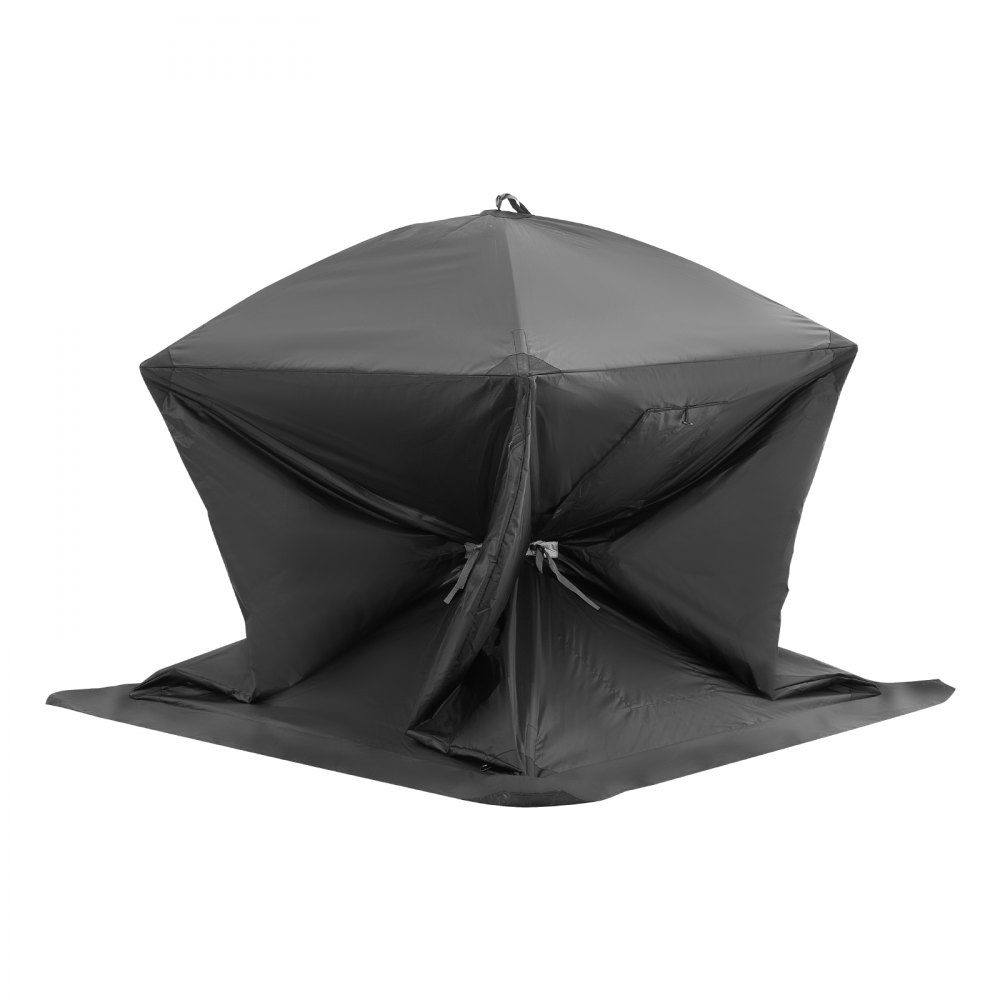 Tragbares Eisangelzelt, Pop-up-Eisangelzelt für 1–2 Personen, Angelzelt aus 300D-Oxford-Stoff, Angelschirm für Winterangeln, Zelt mit Ankern/Seil/Tragetasche, 1,5 x 1,5 x 1,65 m, schwarz