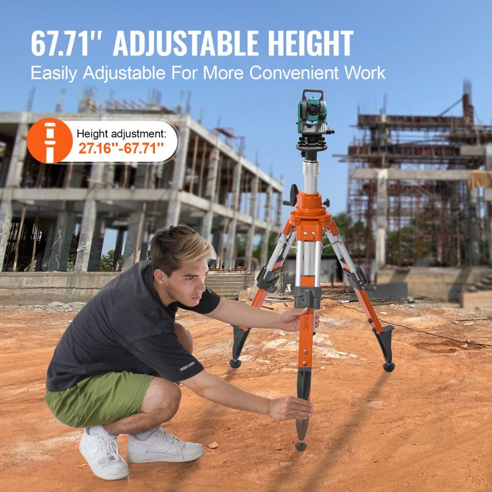 Laser-Wasserwaagenstativ, 5/8-Zoll-11-Gewindehalterung, 27,16-67,71 Zoll Höhenverstellung, robustes Vermessungsstativ, mit Wasserwaage und Diffusionsbegrenzer, anhebbare rutschfeste Füße für den Bau