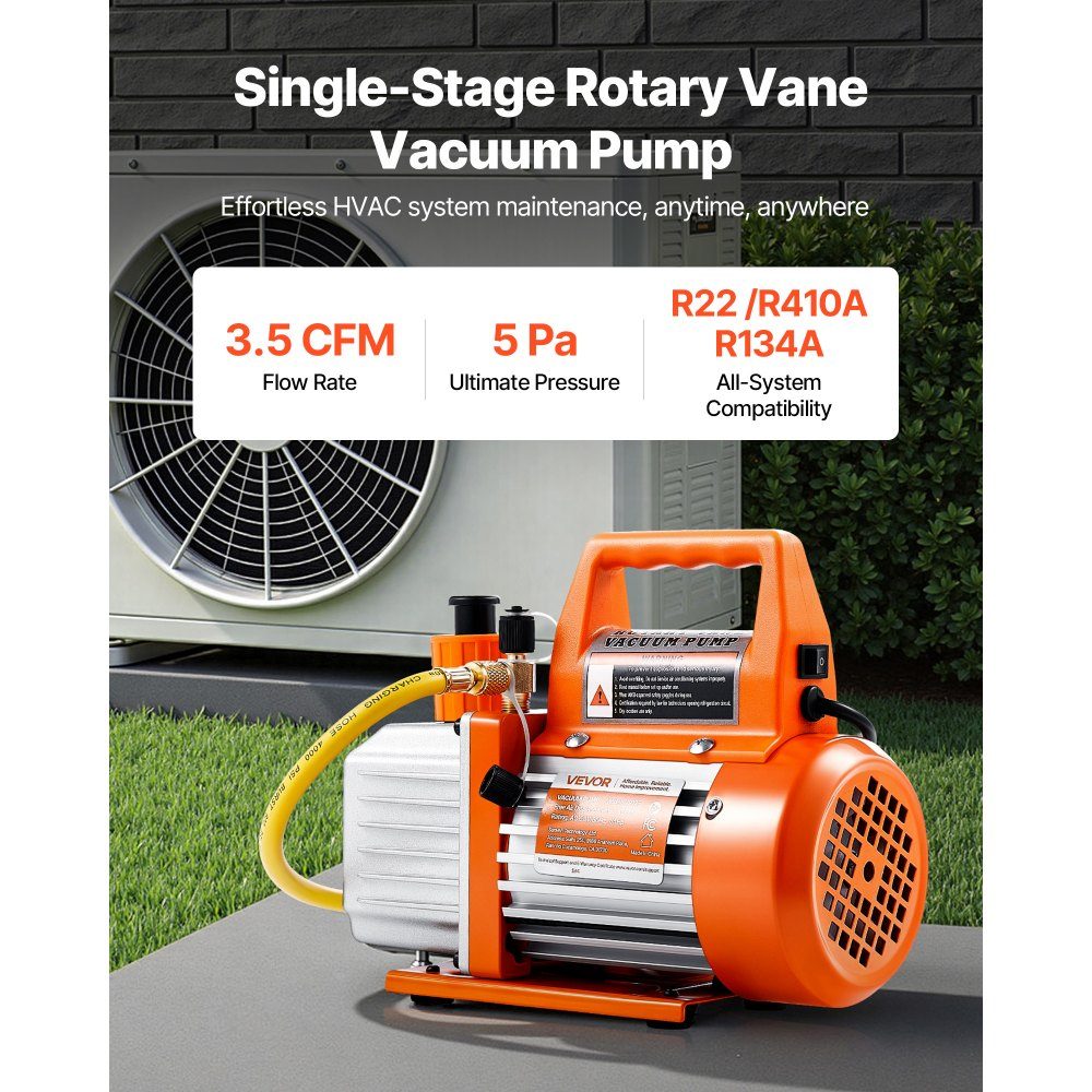 Vacuum Pump 99L/min HVAC Single Stage Rotary Vane AC Vacuum Pump for R134a R22 R410a Systems with Oil Bottle 4 Pole Motor 5Pa for Automotive Air Conditioning Resin Degassing