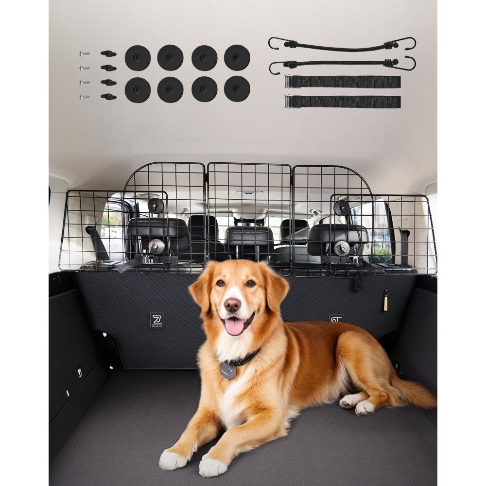 Dog Car Barrier Adjustable Divider Dog Gate (928x423mm) Car Back Seat Guard Wire Mesh Pet Barrier Universal Fit Car Barrier for SUVs Trucks