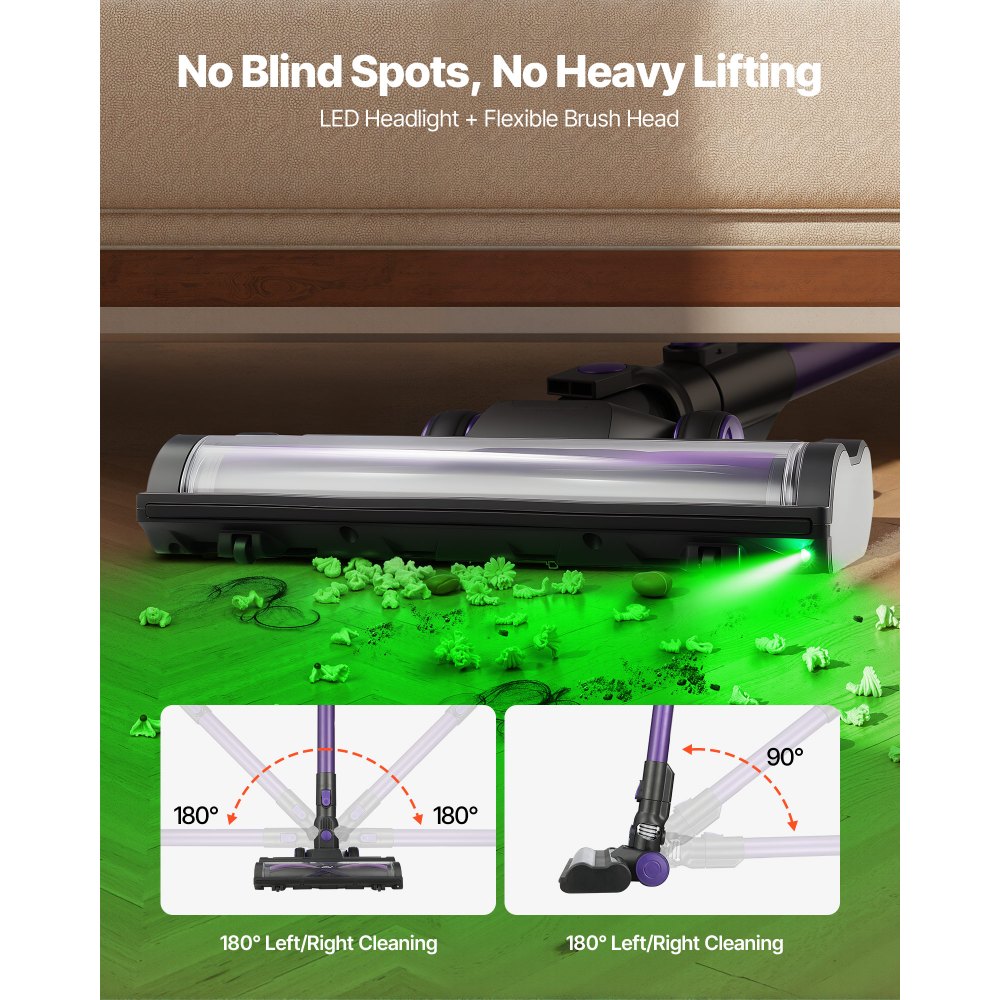 Aspirateur sans fil 25 kPa max. Puissance d'aspiration, aspirateur balai rechargeable avec bac à poussière, aspirateur à main léger avec 35 minutes d'autonomie pour tapis, poils d'animaux, sols durs