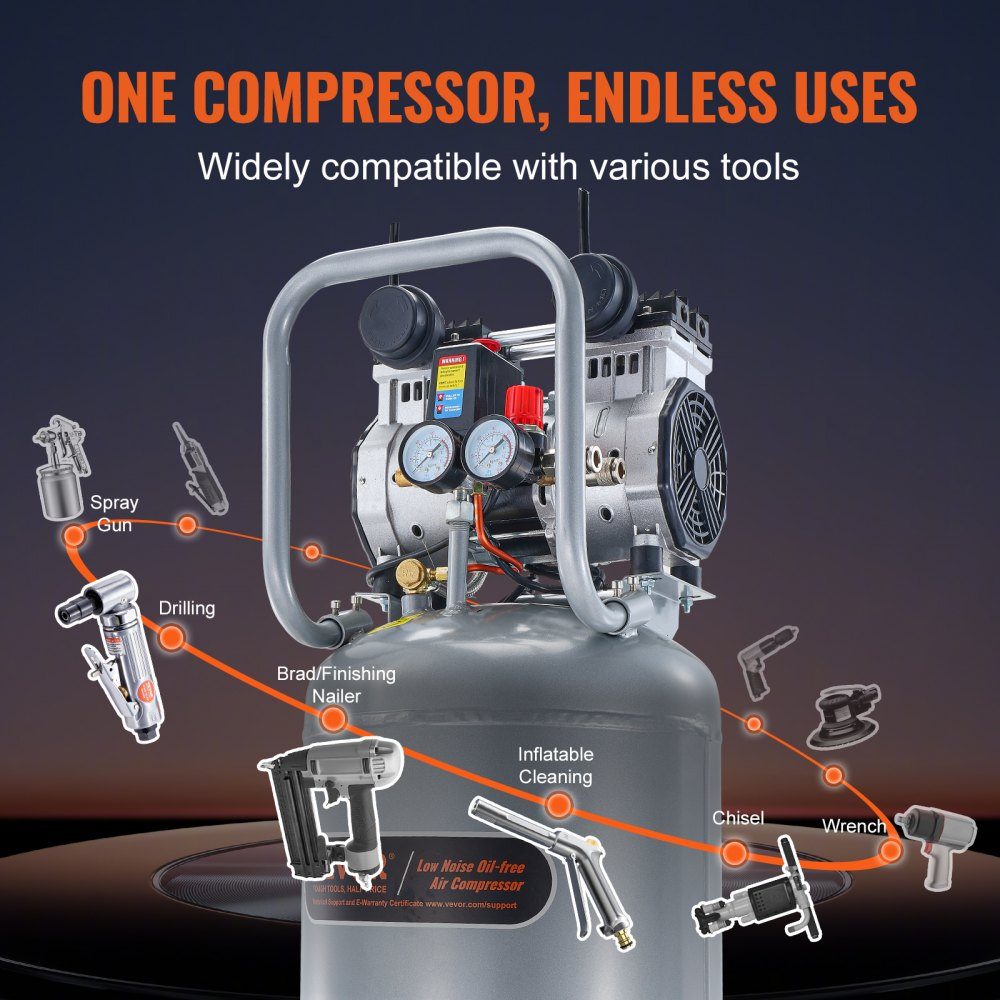 Air compressor 49L whisper compressor 2HP air pump oil-free 8bar compressor single-phase noise level ≤63dB Ideal for inflating tires, car repairs, painting, woodworking