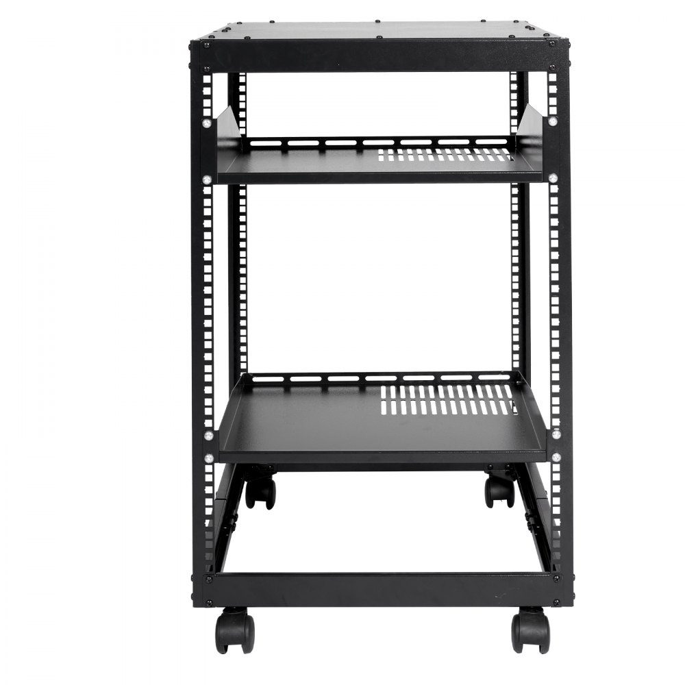 15U-Server-Rack mit offenem Rahmen, 15''-40'' verstellbare Tiefe, freistehender oder an der Wand montierter Netzwerk-Server-Rack, 4-Pfosten-AV-Rack mit Rädern, bietet Platz für Ihre gesamte Netzwerk-IT
