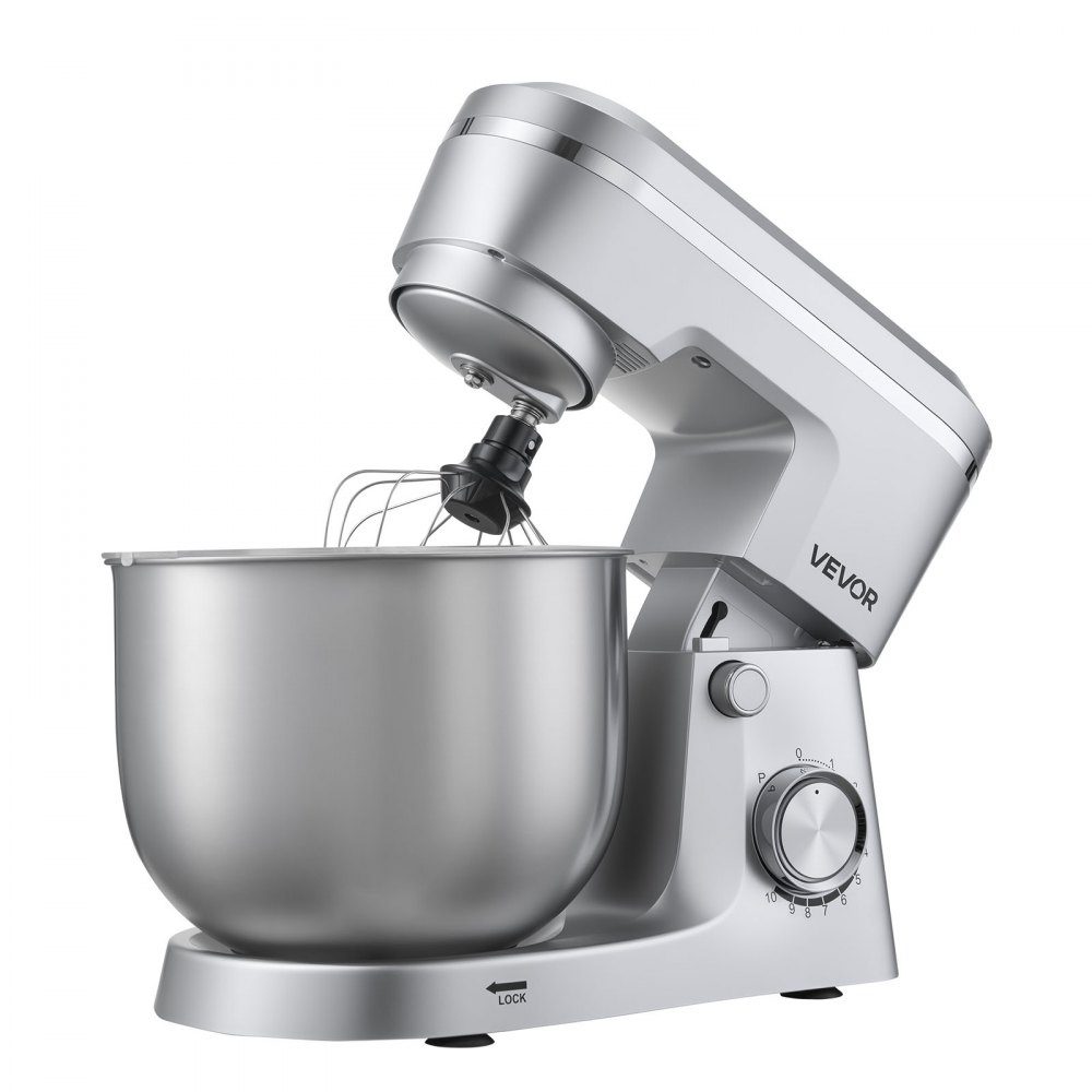 Knetmaschine Küchenmaschine zum Backen, 1500-W-Teigmaschine mit Edelstahlschüssel (5,7 l) & Knethaken & Rührbesen & Schneebesen, 10-Gang-verstellbarer Kippmixer Standmixer