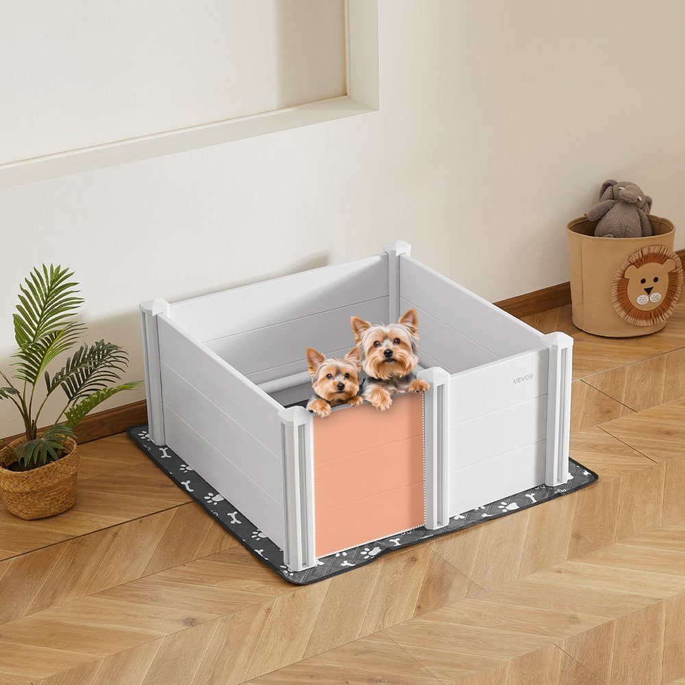 Whelping box for dogs, 98x98x46cm, puppy playpen made of plastic PVC with height-adjustable door & washable pee pad, deformation-proof puppy box for medium-sized dogs, milk white