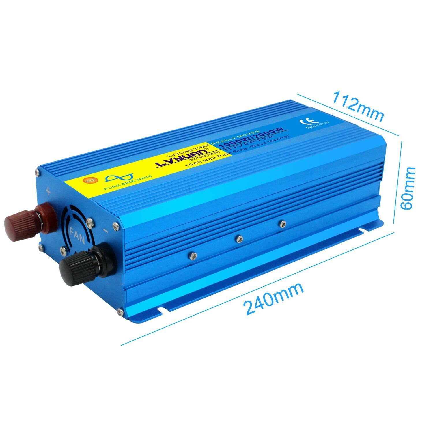Spanningsomvormer 1000 W 2000W zuivere sinusomvormer 12V naar 230V omvormer