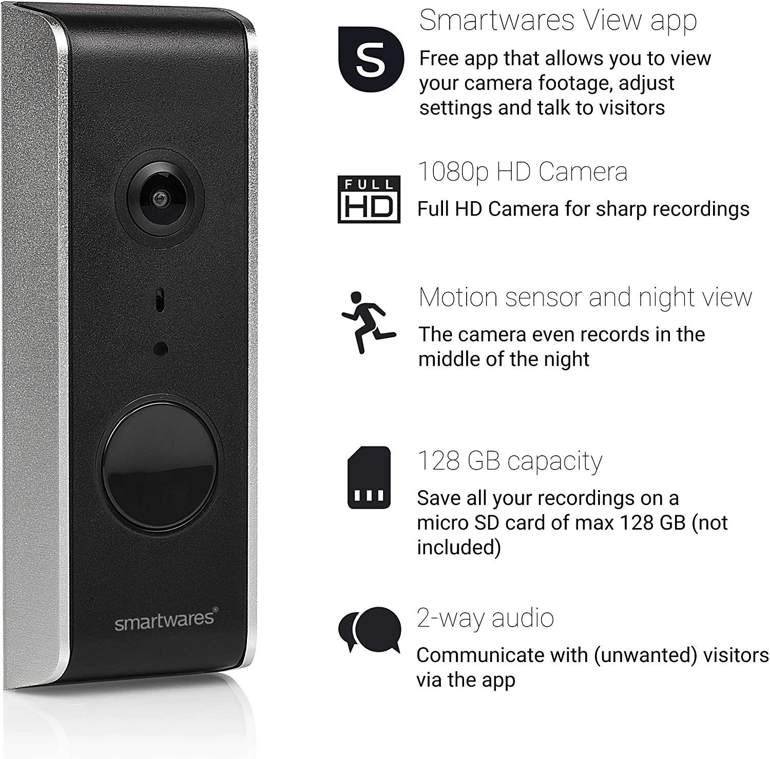 Byron DIC-23112 WiFi video doorbell, plastic, black, 2.4 cm wide, 5 cm deep, 13.3 cm high