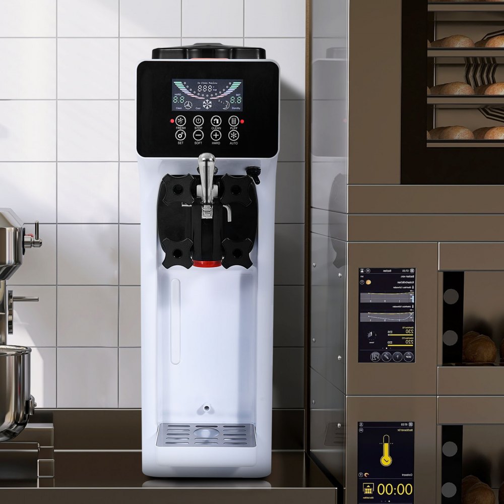 Commercial Ice Cream Machine, 10L/H Output, 900W, Single Flavor Soft Ice Cream Machine, Countertop, with 4L Hopper, 1.6L Cylinder, LCD Screen, Pre-Cooling Commercial Ice Cream Machine, 10L/H Output, 900W, Single Flavor Soft Ice Cream Machine, Countertop, with 4L Hopper, 1.6L Cylinder, LCD Screen, Pre-Cooling