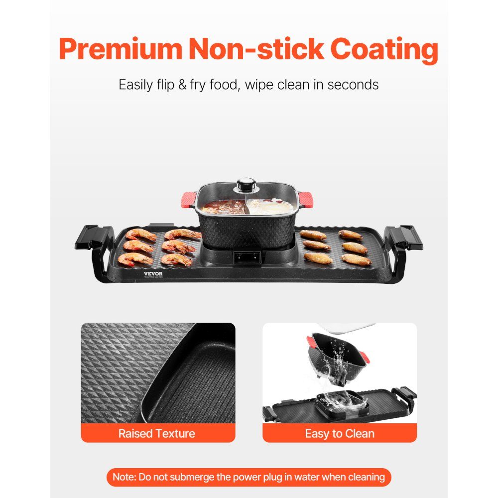 Hot Pot 2300 W 2-in-1 elektrischer rauchfreier Grill, abnehmbarer Shabu-Shabu-Topf mit Antihaft-Pfanne, separate Doppeltemperaturregelung, koreanischer Indoor-BBQ-Grill für 1–6 Personen