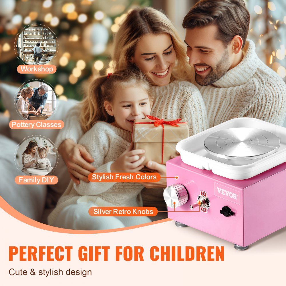Mini Pottery Wheel 0-320RPM Adjustable Speed ​​Detachable Basin Molding Machine 2.5"/3.9" 2 Turntables Electric Ceramic Pottery Wheel 18 Pieces Accessories for Arts and Crafts DIY Pink