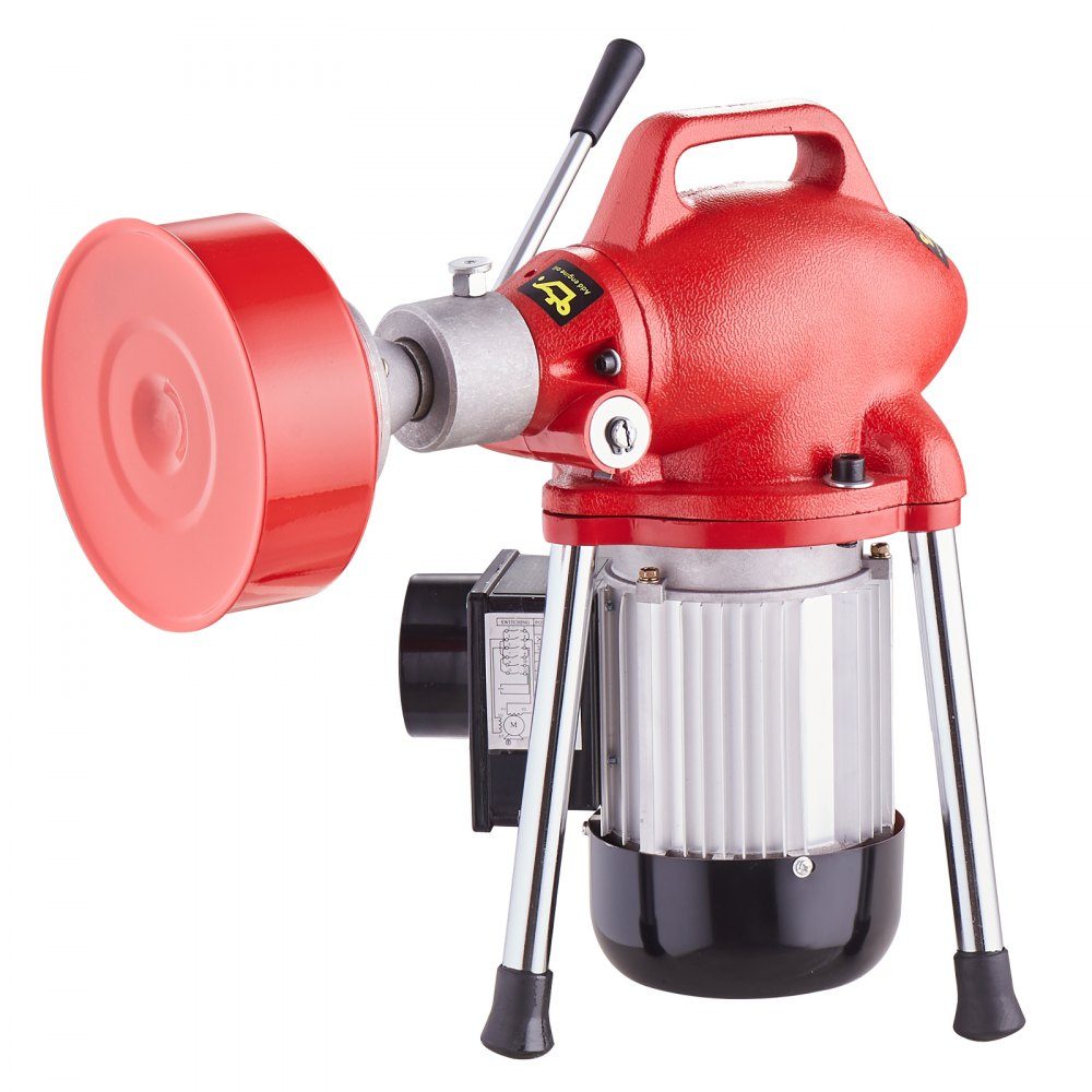 Pipe Cleaning Machine 120' x 5/8'', 370W Electric Pipe Cleaning Cable with Manual Feed - with 2 steel cable sections (120' x 5/8" and 23' x 3/8"), 7 cutters and CW/CCW control for 1.6" to 4" pipes
