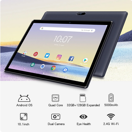 Tablette Android 10 10,1 pouces 2 Go de RAM 32 Go Processeur Quad Core Écran HD Caméra 8,0MP WiFi