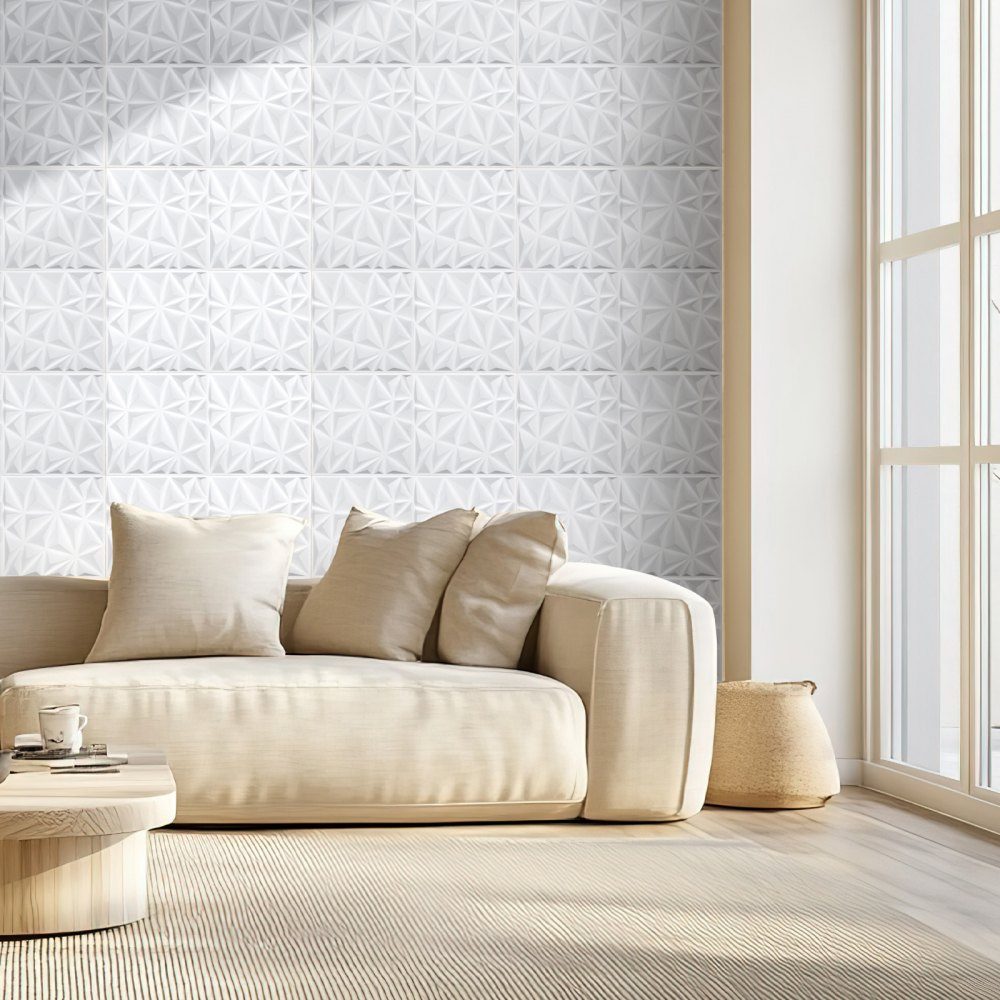 3D-wandpanelen set van 33 30x30cm PVC moderne minimalistische wandpanelen 2,97m² wanddecoratie interieurdecoratie voor plafond slaapkamer woonkamer speelkamer mat wit