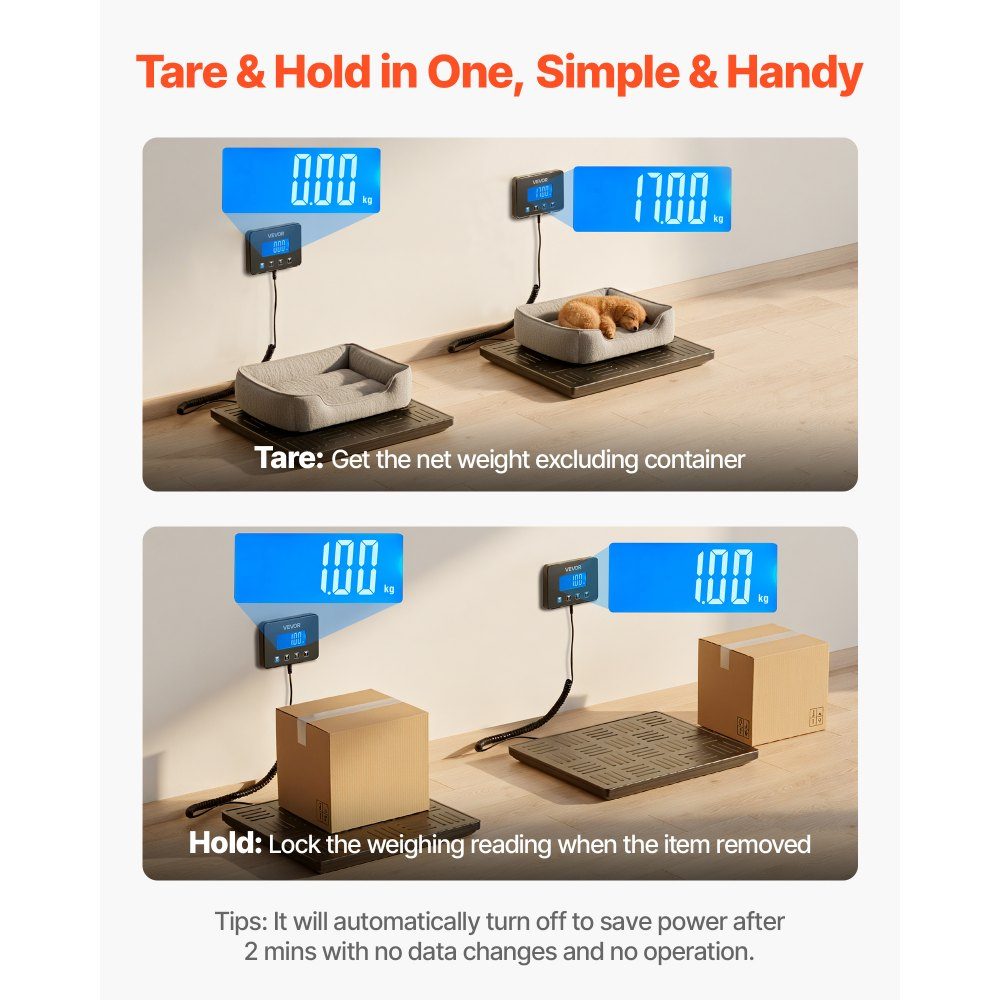Digital Parcel Scale 20/100g Double Accuracy 300kg Platform Scale with Hold/Tare Function and LCD Display for Parcels, Postage, Luggage, Battery and Charging Cable Included