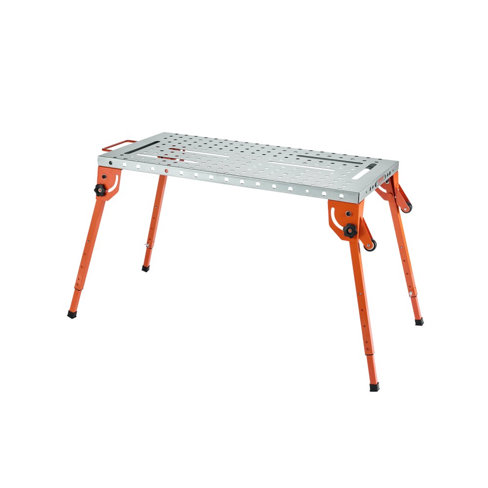 Opvouwbare lastafel 533x1118mm, draagvermogen 226kg, werktafel met 4-traps hoogteverstelling, werkbank met 6 gereedschapssleuven en 16mm montagegaten voor het repareren van lasassemblages Opvouwbare lastafel 533x1118mm, draagvermogen 226kg, werktafel met 4-traps hoogteverstelling, werkbank met 6 gereedschapssleuven en 16mm montagegaten voor het repareren van lasassemblages