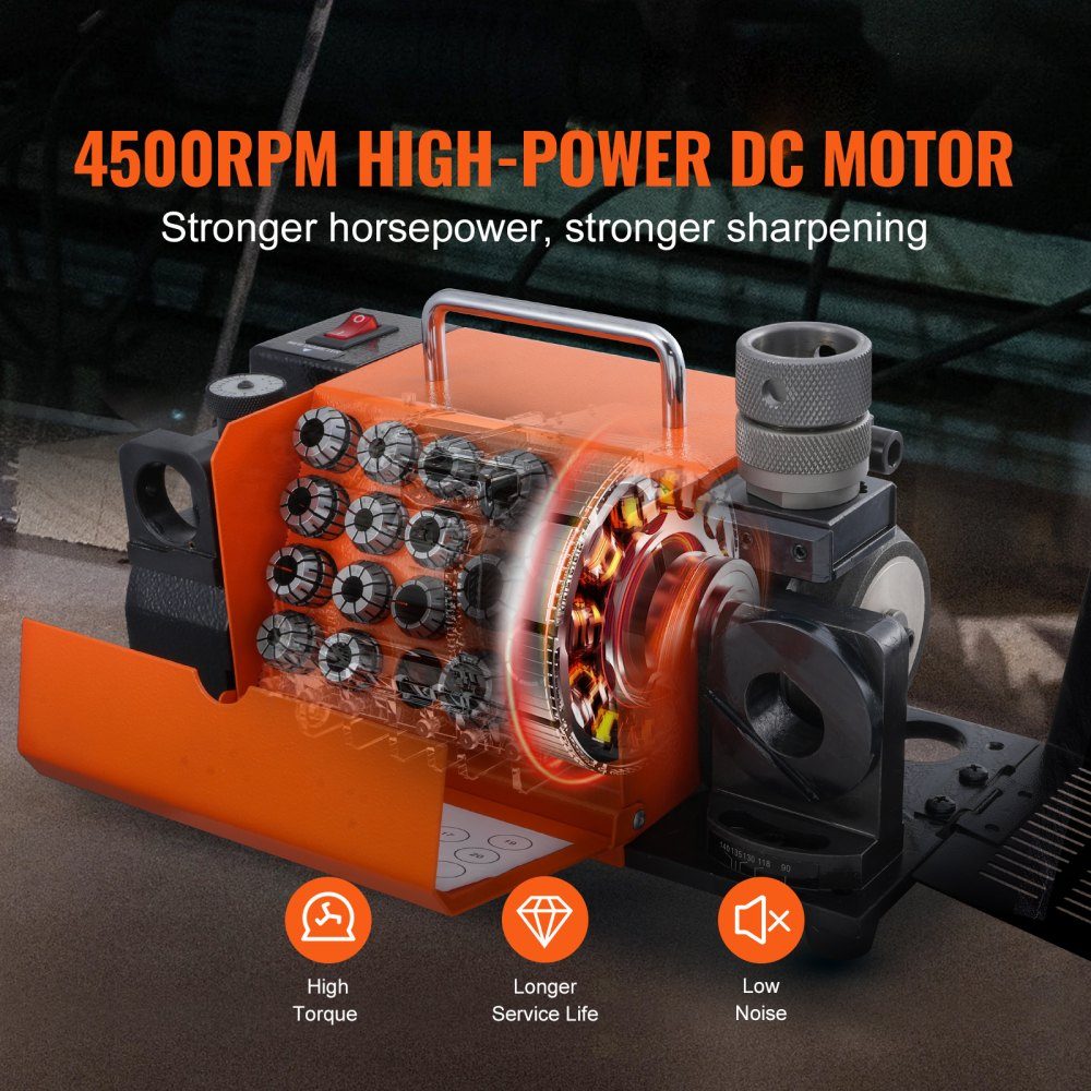 Drill Grinder 120W Drill Grinder 4500RPM Sharpening Station 45# Steel Drill Sharpener 95-135° Adjustable Tip Angle 18 Collet Chucks Suitable for Drill Diameter φ3-20mm