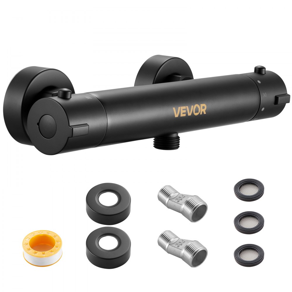 Robinet de douche avec thermostatique, mitigeur de douche, robinet de douche avec verrouillage de sécurité 38 °C, robinet de douche, robinet de baignoire, vannes de régulation de température pour salle de bain, camping-car, hôtel, noir mat